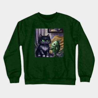 Cat and Fish Decide to Try Out a Roommate Situation Crewneck Sweatshirt